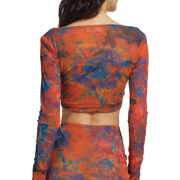 RONNY KOBO Vera Long Sleeve Mesh Crop Top in Orange Tie Dye Size Small - Picture 6 of 6